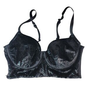 Victoria's Secret Very Sexy Balconet Longline Bra Black 36C Velvet Underwire Adj